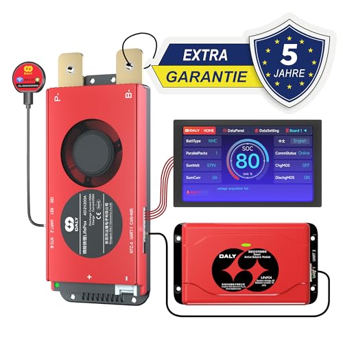 DALY BMS Balance 12V 200A Display- Smart 1A Active Balance BMS 4S with 4.3 Inch LCD Touch Screen Bluetooth WiFi Module Compatible with RS485 Can for LiFePO4 Batteries Home Power