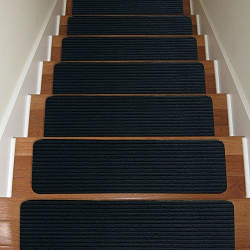 Carpet Stair Treads Non-slip Set of 13 Indoor Stair Tread Rugs Mats Rubber Backing (30 x 8 inch),Black