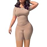 vyolu Lounge Wear Ribbed Casual 2 Piece Tracksuit Set Women Solid Skinny Short Sleeve O-Neck Top+Mid Waist Elastic Leggings