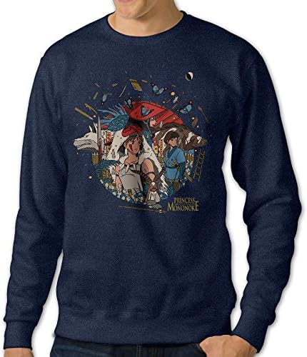FHFHQ Men's Crew Neck Sweater Princess Cartoon Movie Mononoke Navy