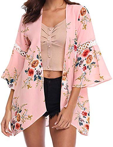 Toimoth Women Floral Cover Casual Blouse Tops Loose Kimono Cardigan Capes Sun-Protective Clothing