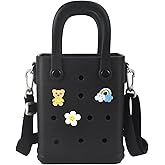Mini Rubber Beach Bag with Strap & Charms, Waterproof EVA Beach Bag for Girls, Small Rubber Tote Bag for Women