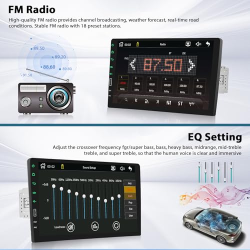 Inefala Car Radio 1 DIN with Wireless CarPlay and Android Autoradio, Car Radio Bluetooth 1 DIN, 9 Inch Touch Screen Car Radio Support Mirror Link/FM Radio/USB/Backup Camera