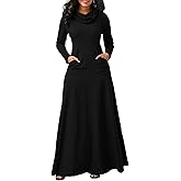 Turtleneck Pullover Maxi Sweatshirt Dress for Women Oversized Long Sleeve Soft Stretchy Swing Hem Dress with Pockets