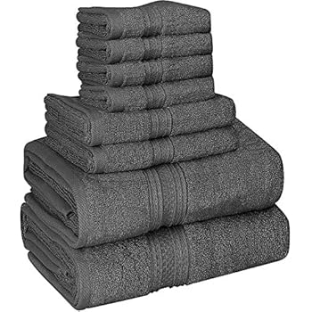 Utopia Towels 8 Piece Towel Set, 700 GSM, 2 Bath Towels, 2 Hand Towels and 4 Washcloths, Dark Grey