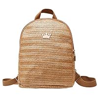 WPOtee Handwoven Round Rattan Bag for Women WPOtee Straw Bag Beach Shoulder Bag Straps Lined Boho Handbag (Brown)