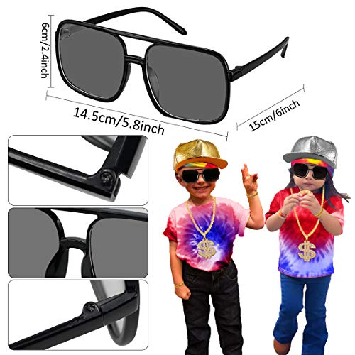 8 Pieces 80s 90s Hip Hop Costume Set Rapper Outfits,2 Adjustable Flat Brim Snapback Baseball Cap 2 Hip Hop DJ Sunglasses 2 Gold Chain with Dollar Sign Pendant 2 Bracelet for Cool Rapper Outfits