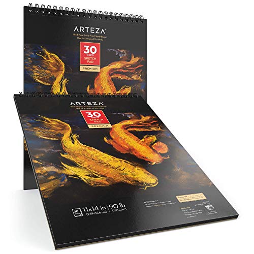 image for ARTEZA 11X14” Black Sketch Pad, Pack of 2, 60 Sheets (90lb/150gsm), 