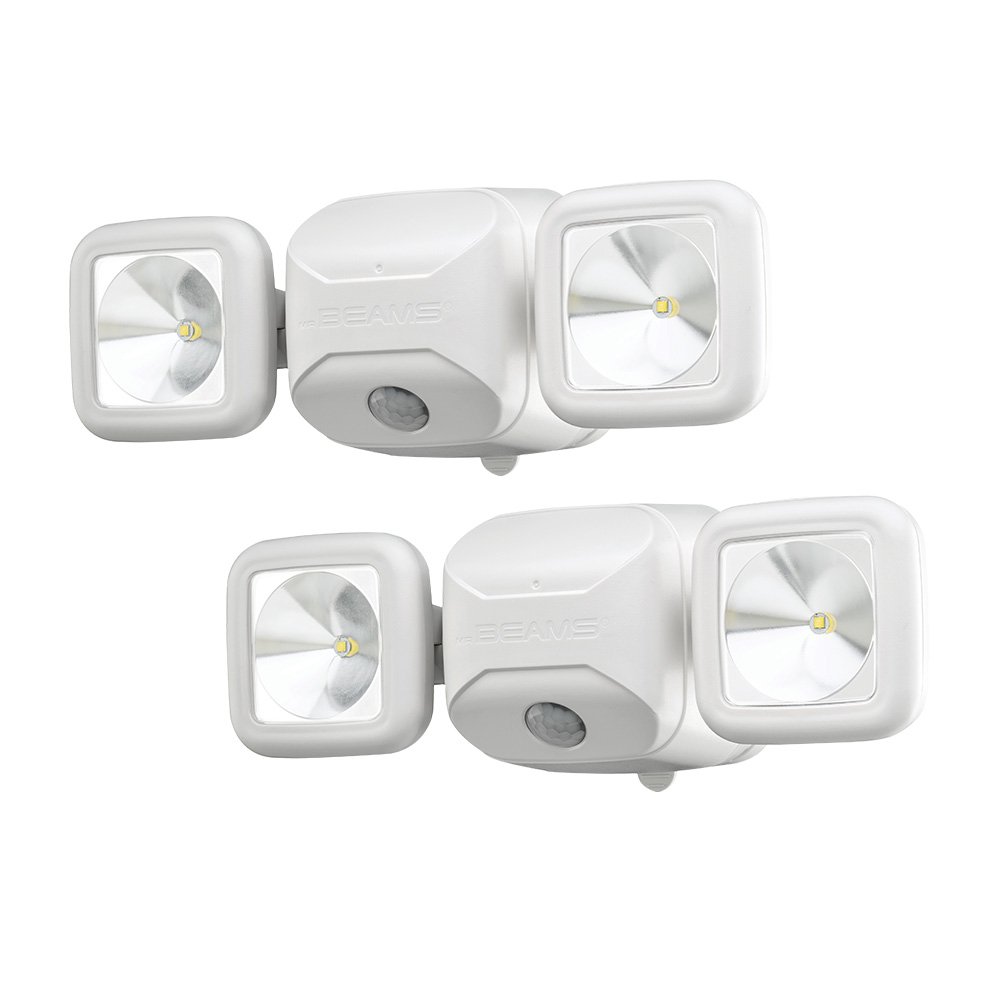 Photo 1 of ***MISSING ONE*** Beams MB3000-WHT-02 Outdoor Battery-Powered Wireless Motion Sensing Dual Head Security Floodlight, 500 Lumens, White, 2-Pack