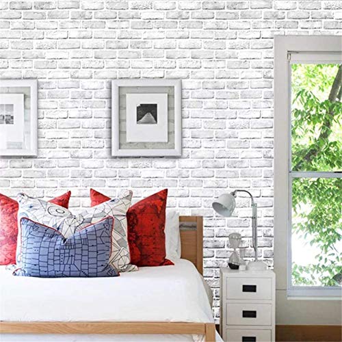 Yancorp 10ft White Gray Brick Wallpaper Peel and Stick Wallpaper Brick