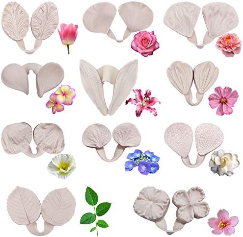 11Set Gumpaste Flower Silicone Mold kit-Sugar Paste Veining Mold,Gum Paste Flower Tools, Fondant Flower Silicone Mold for Wedding Flower Cake Decorating, Chocolate, Sugar, Soap,Polymer Clay