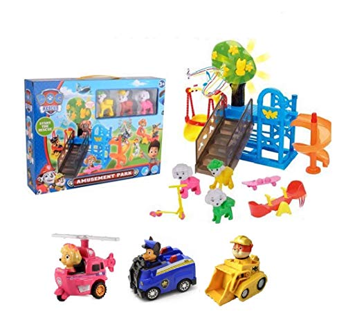 IndusBay Paw Pups Theme Based Amusement Park Playset with 3 Pieces Figures Doll Lights and Music Toy for Kids (Multicolour)