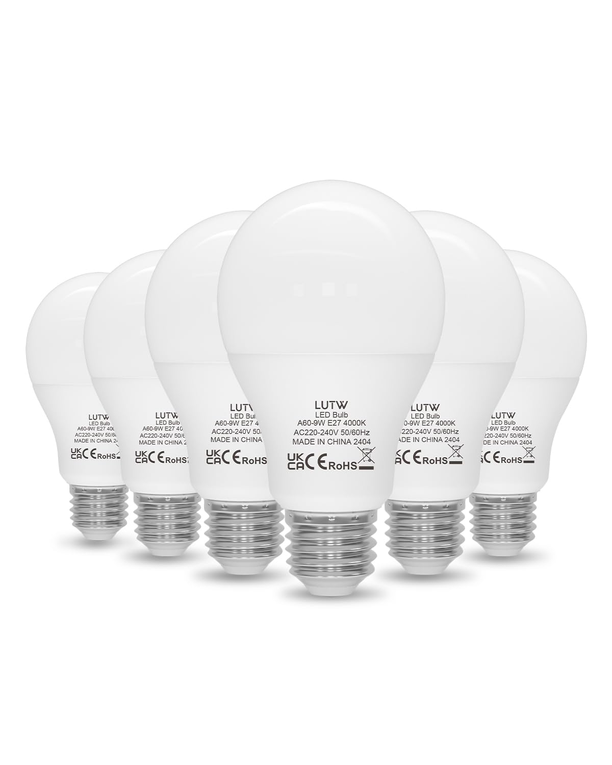 LUTW E27 Screw Bulb, Neutral White 4000K, 9W E27 LED Bulb Equivalent to 60 Watts Incandescent Bulb, 900LM Super Bright Screw in Light Bulbs for Lamps, Non-dimmable, Pack of 6