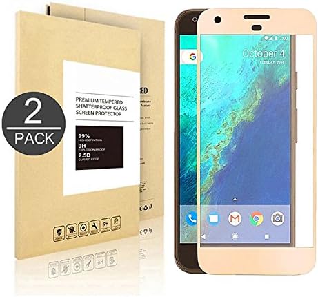 Google Pixel Screen Protector [5.0"],[2 Pack] Linboll Tempered Glass Full Coverage HD Ultra Clear Film Edge to Edge Protection Shield Screen Protector for Google Pixel [Gold]