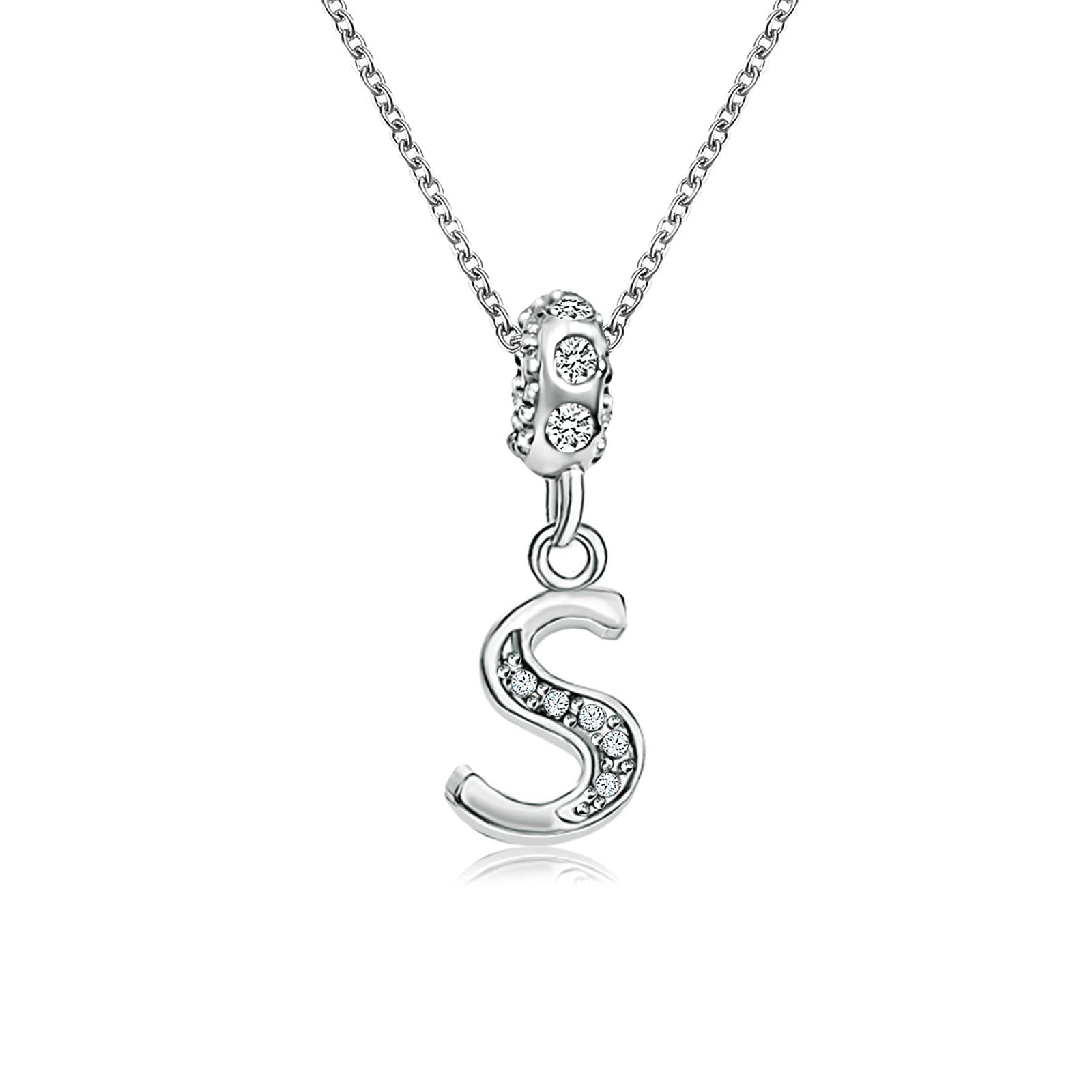 KunBead Jewelry 18 inch Letter S Initial Crystal Alphabet Name Charm Pendant Necklace for Girlfriend