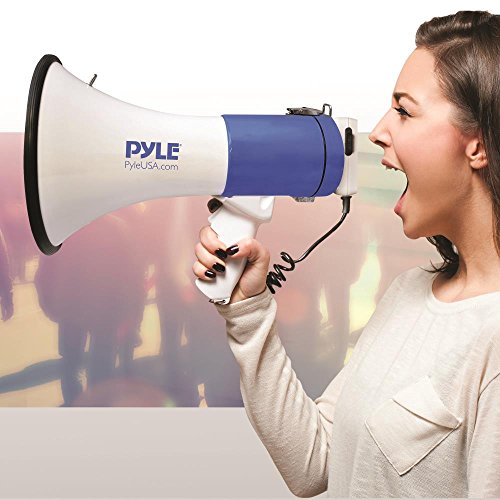 Pyle Megaphone PA Bullhorn Speaker - Built-in Siren 50 Watts Rechargeable Battery- 10 Sec Record Function for Football Baseball Basketball Cheerleading Fans Coaches or for Safety Drills - (PMP59IR)