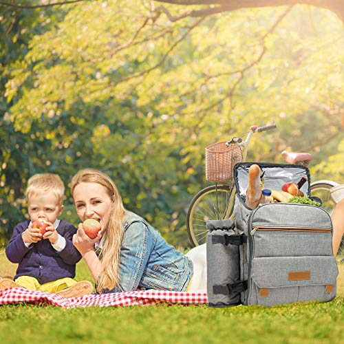 Upgraded Picnic Backpack 2020 Model (4 Person) - 100% Insulated - Temperature Controlled - Waterproof Blanket & Full Cutlery Set
