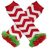 Chiffon Ruffle Tutu Christmas Holiday Winter Styles Leg Warmers - One Size - Baby, Toddler, Girl (Chiffon Chevron Red with Red & Green)