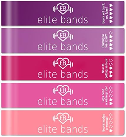 Resistance Loop Bands Set - 5 LEVELS - PINK ELITE BANDS For Exercise, Fitness &amp; Workout, Exceptional 5 BAND LOOP SET. Stretch Bands For Legs, Yoga, Pilates, Strength Training, Physical Therapy