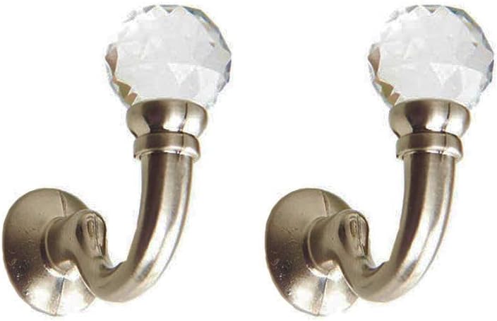 Chictie Clear Crystal Ball Curtain Holdbacks Nickel Wall Hooks Decorative Tassel Clothes Hat Towel Coat Hanger Holder Small Pack of 2