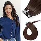 16 Inch Tape in Hair Extensions Remy Human Hair #04 Medium Brown Long Straight Hair Seamless Skin Weft Invisible Double Sided Tape 20pc/pack 50g +10 Free Tape Bonds