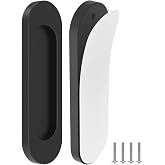 MeBantoo Adhesive Door Handles, 4 Inch Screen Door Handle, 2 Pack Black | Aluminum Alloy Self-Stick Flat Finger Pulls, No Drill Cabinet Knobs for Drawer, Sliding Glass/Barn/Closet/Balcony Doors
