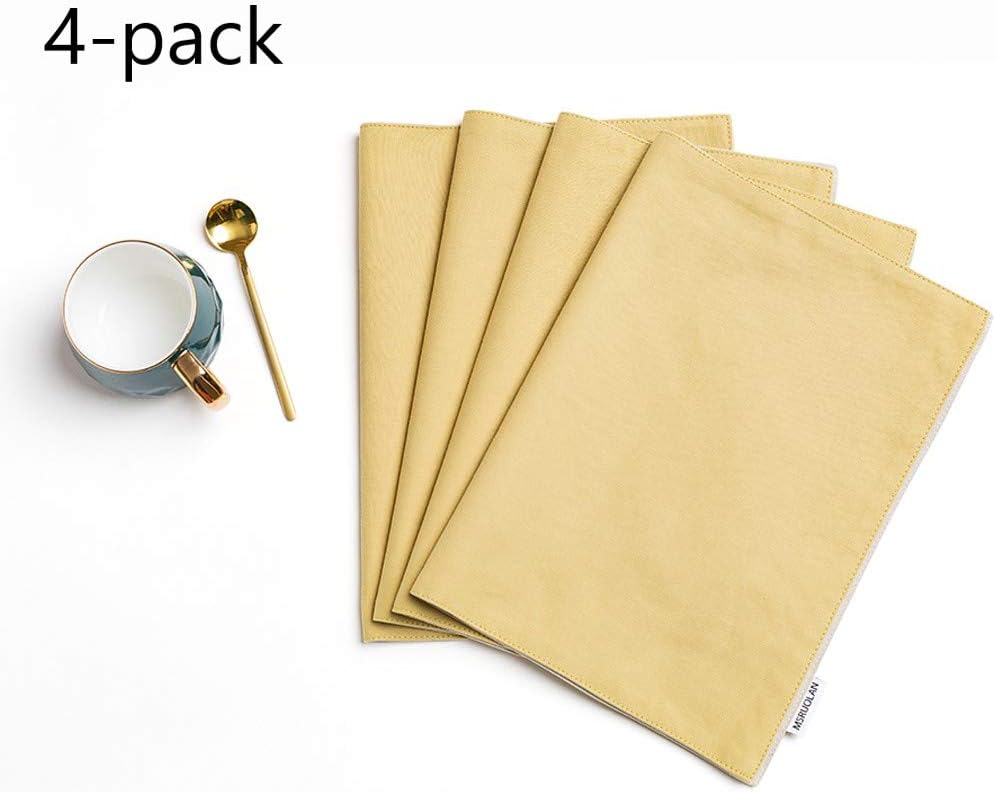 MSRUOLAN Home Cotton Placemats Set of 4 Use on Both Sides,100% High Density Combed Cotton Cloth Table mat Machine Washable placemats Non-Slip Anti-Crease 12 X18 in, Morandi (Yellow)