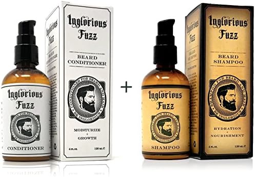 Inglorious Fuzz Ultimate Mens Natural Beard Conditioner Bundle with Inglorious Fuzz Natural Beard Shampoo- Moisturizes, Softens, and Promotes Facial Hair Growth with Discreet Masculine Scent (2 items)