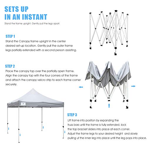 ALLINBOOST 10x10 Pop Up Outdoor Canopy Tent, Beach Canopy Sun Shelter, Commercial Instant Grill Gazebo with Wheeled Carry Bag for Food Vendors, Farmers Market and Backyard Events (Grey)