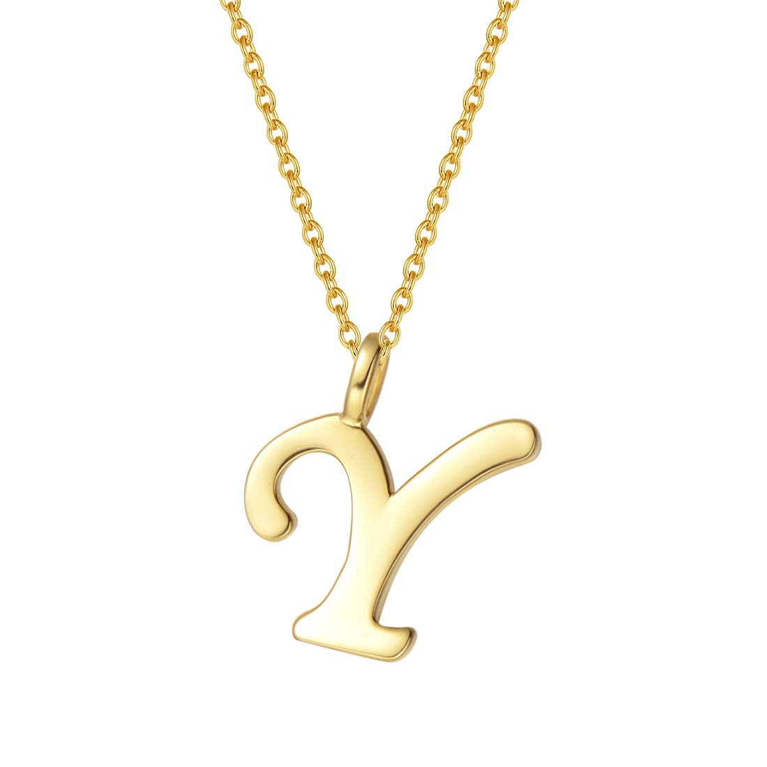 Initial Alphabet Necklace, 925 Sterling Silver with Yellow Gold Plated, Letter Y Name Pendant for Women Girls Teenagers Friends with Gift Jewellery Box - Chain Length: 16 + 2 Inch