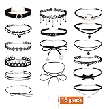 Black Choker Necklace Set,Hidreams Velvet Choker Necklaces Stretch Lace Gothic Tattoo for Women and Girls,16 PCS