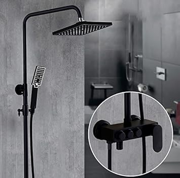 YYF-SHOWER Duschset, Europäische Mode Schwarz Messing, An Der Wand Montiert Top Spray Wasserfall Armaturen, Hand Dusche Einze