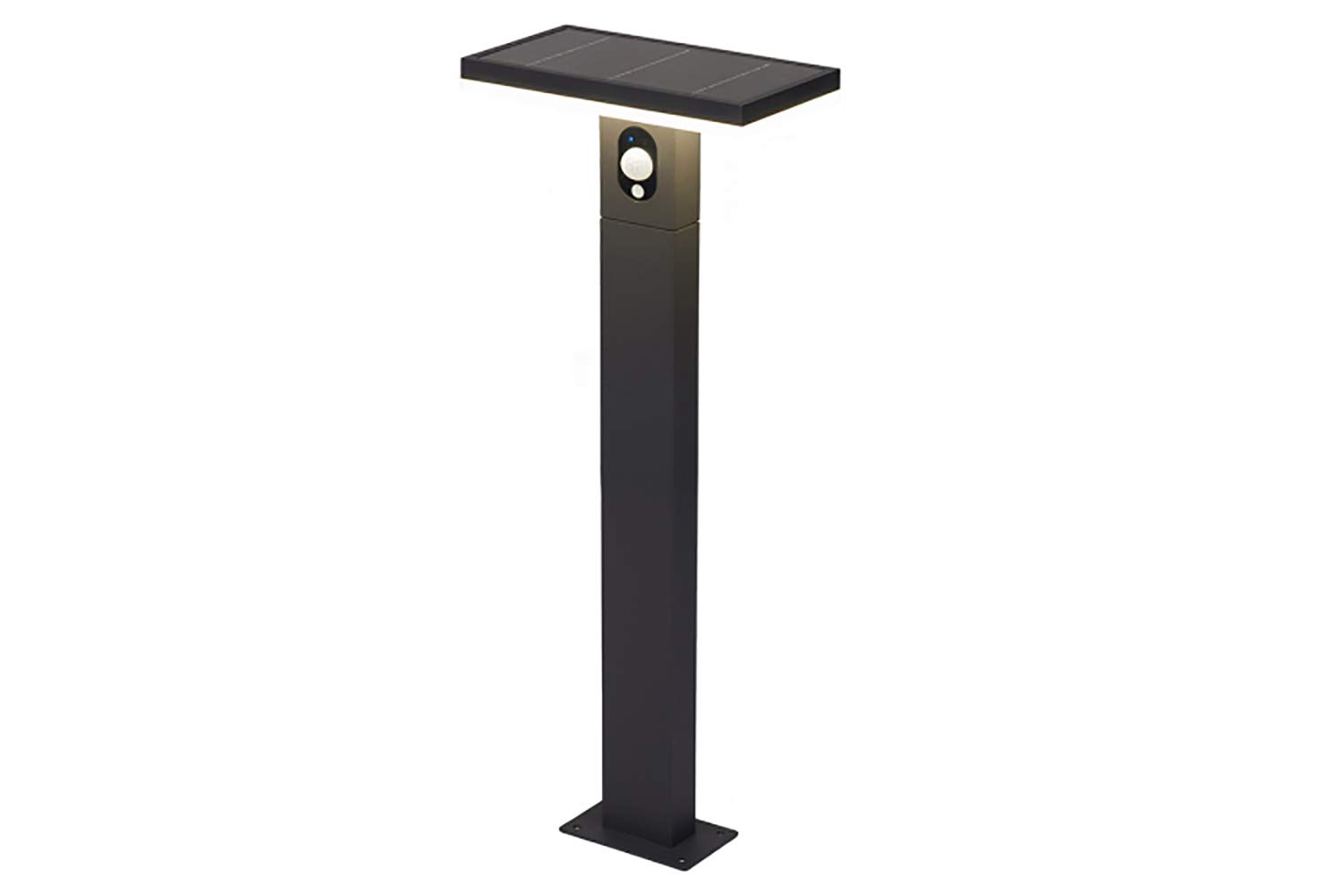 4lite Outdoor LED Rectangular Solar Bollard Light with PIR Sensor IP54 230lm Die-Cast Aluminium Graphite - Cool White