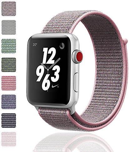 iMoway Apple Watch Band 38mm/42mm Sport Loop iWatch Band (Adjustable Velcro) for Apple Watch Series 1/2/3 Sport Edition(42mm pinksand)