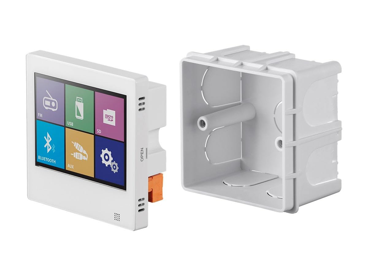 Photo 1 of Monoprice Wall Mount Music Amplifier - 40 Watts, with Touch Screen Bluetooth 4.1, Line Level Aux, FM Radio, and Wireless IR Remote - Commercial Audio