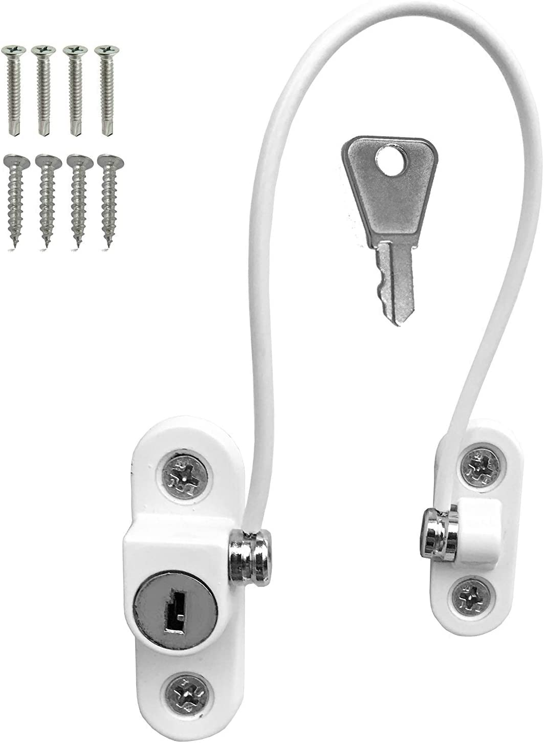 2 Pack UPVC Window Cable Restrictor Lock with Screws, UPVC Children Window Security Wire Latch with Keys, Cable Restrictor Lock for UPVC, Perfect for Home Public and Commercial Applications, White