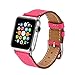 valkit Bands Compatible with Apple Watch Band 38mm 40mm 42mm 44mm, Genuine Leather Strap Bracelet Replacement Wristband with Metal Adapter for Women Men iWatch SE 6 5 4 3 2 1, Single Tour - Hot Pink