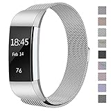 hooroor Fitbit Charge 2 Bands Small & Large for Women Men Girls, Milanese Loop Stainless Steel Metal Bracelet Strap with Unique Magnet Lock, No Buckle Needed for Fitbit Charge 2 (Silver, Small)