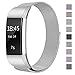 hooroor Fitbit Charge 2 Bands Small & Large for Women Men Girls, Milanese Loop Stainless Steel Metal Bracelet Strap with Unique Magnet Lock, No Buckle Needed for Fitbit Charge 2 (Silver, Small)