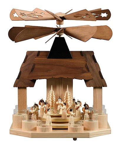 1-tier German Christmas Pyramid - for tealights - German Christmas Angels - 41cm / 16 inch - Dregeno Seiffen