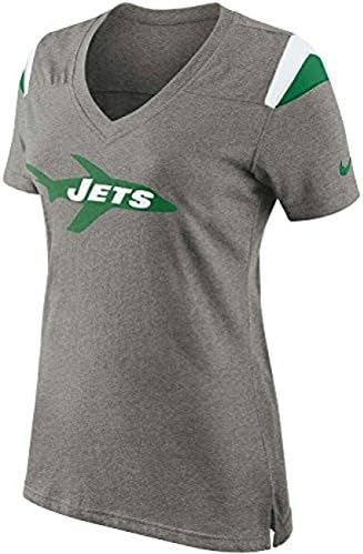 New York Jets Throwback Logo Women's Size X-Large XL V Neck Shirt - Vintage Plane Logo Gray