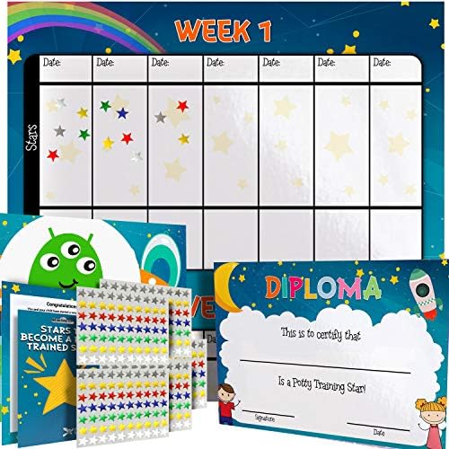Potty Training Chart - Reward Sticker Chart - Marks Behavior Progress โ Motivational Toilet Training for Toddlers and Children โ Great for Boys and for Girls (Space Theme)