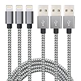 Aonsen iPhone Cable,3Pack 10FT Nylon Braided Charging Cord 8 Pin to USB Lightning Cable Charger for iPhone 7/SE/5/5s/6/6s/6 Plus,iPad Air/Mini,iPod,Compatible with iOS10(DarkGray-White)