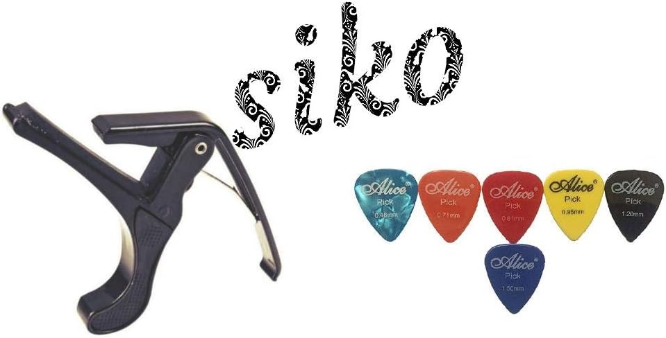 Siko,Metal Black Guitar Capo & Siko 5-Piece Guitar Pick Set (0.5mm)