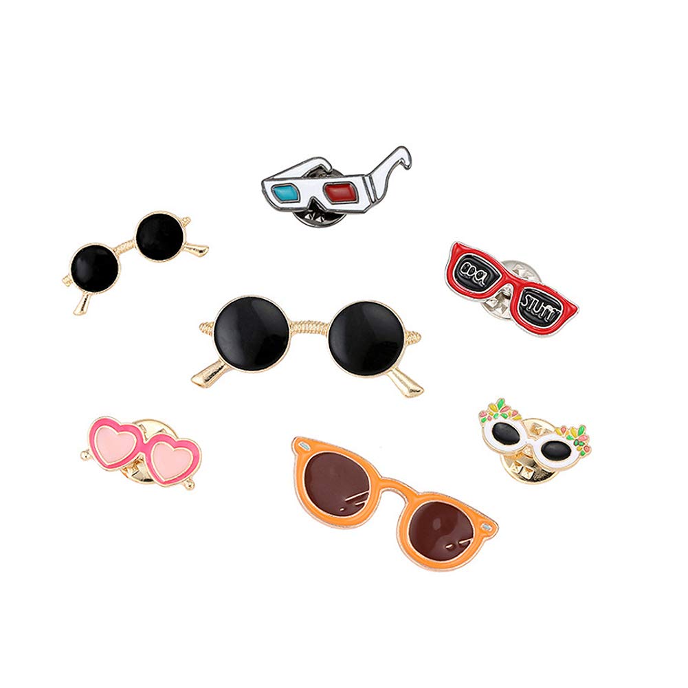 Unigift 7 Pcs Glasses Pattern Enamel Brooches Set Sunglasses Brooch Lapel Pin for Kids Boy Girl Clothes Dress Scarf Bag Decoration