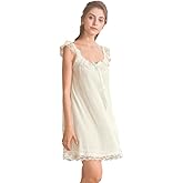 Flwydran Women's Lace Vintage Victorian Nightgown Ladies Sleeveless Sleep Dress
