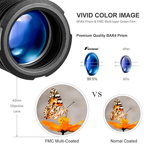 Foxnovo Monocular Telescope 8x42 High Power Monoculars Scope Portable Scope Smartphone Tripod Scope, Waterproof Shockproof HD BAK4 Prism FMC Monoscope for Bird Watching, Hunting, Camping, Wildlife - Thumbnail 2