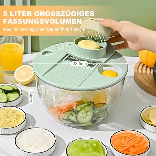 Souvik Stainless Steel Salad Centrifuge, 5L Lettuce Centrifuge with Drain, Vegetable Fruit Washing Machine Manual Dryer with Lid for Vegetables, Lettuce, Fruit