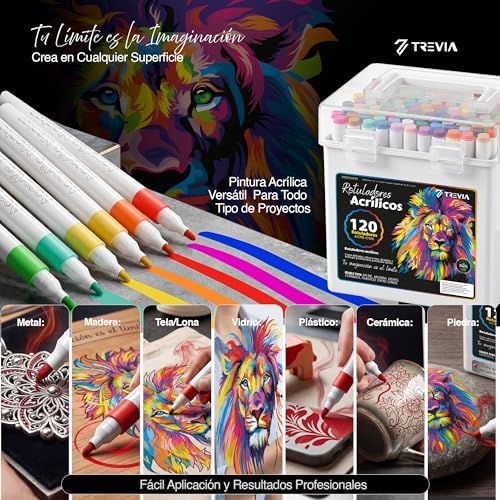 ® Marcadores acrílicos PACK 120 | Marcadores de letras | Ofícios | Marcadores acrílicos | 120 Cores | Marcadores Profissionais | Eficiência para a maioria das superfícies | Crianças e Adultos