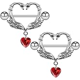 Zynova 14G Swan Heart Dangle Nipple Rings for Women Silver 316L Surgical Steel Nipple Barbell Dangling Nipple Shield Ring Nipple Piercing Jewelry